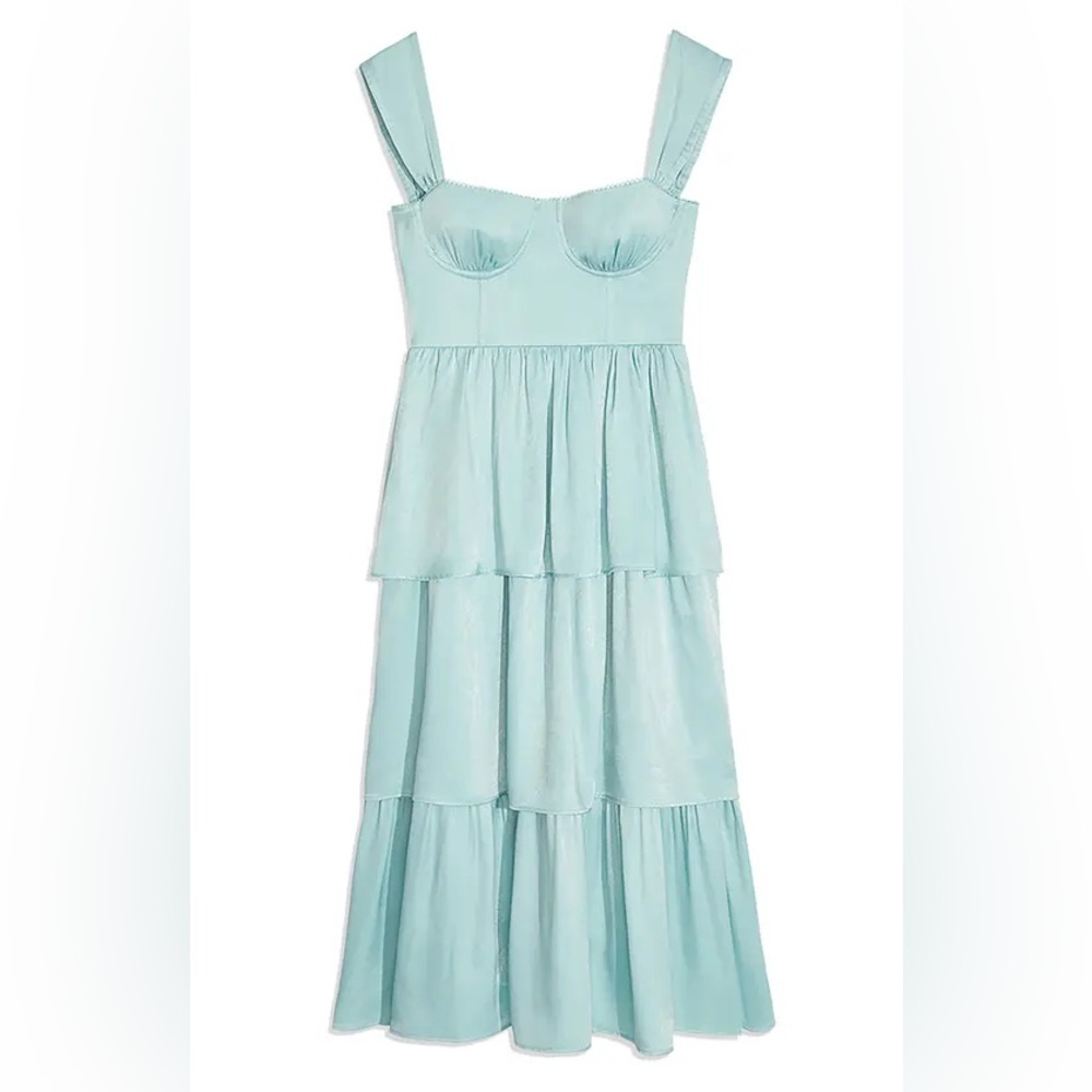 WEWOREWHAT Blue corset ruffle midi dress